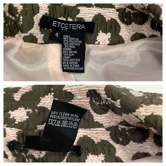 Etcetera Blazer Jacket Sz 4 Beige Green Floral Wool Silk Glass Buttons - Picture 12 of 12